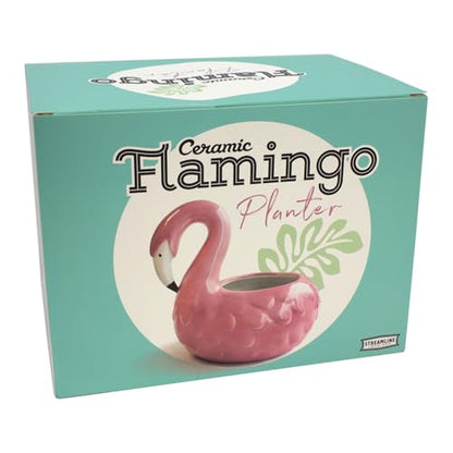 Streamline Imagined Cute Flamingo Planter Pot, Drainage Hole - color: Flamingo
