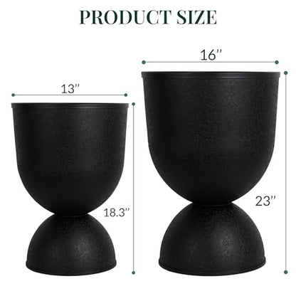 KOL Plastic Planters, Black Urn Planters 2 Pack, 18 Inch+23 Inch - color: Black, size: Bundle: 18"+23"