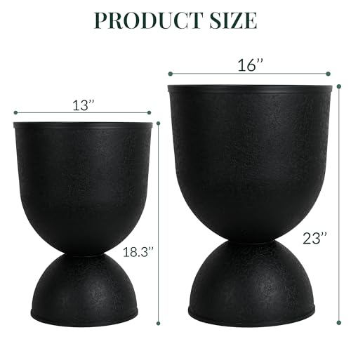 KOL Plastic Planters, Black Urn Planters 2 Pack, 18 Inch+23 Inch - color: Black, size: Bundle: 18"+23"