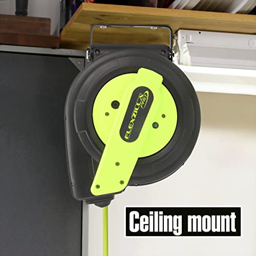 Flexzilla Retractable Extension Cord Reel, 12/3 AWG SJTOW Cord, 60', Grounded Triple Tap Outlet, ZillaGreen, FZ8120603 - size: 60ft / 12 Gauge