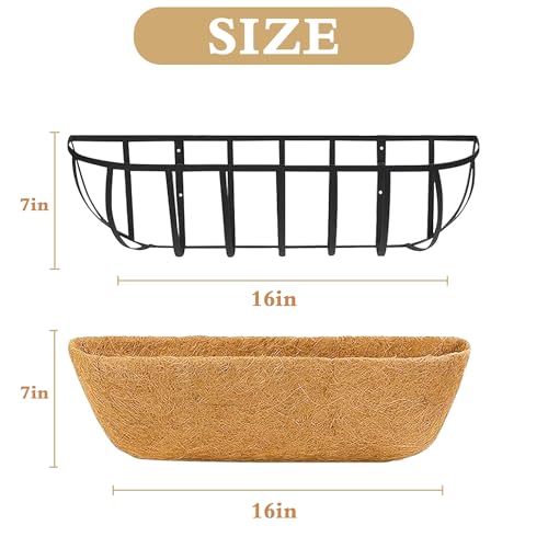 Window Box Railing Planter with Coco Liner 2 Pack 16 Inch Metal Hanging Flower Planter Deck Railing Planters Boxes for Balcony Outdoor Plants Fence Porch Patio - size: 16IN