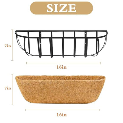 Window Box Railing Planter with Coco Liner 2 Pack 16 Inch Metal Hanging Flower Planter Deck Railing Planters Boxes for Balcony Outdoor Plants Fence Porch Patio - size: 16IN
