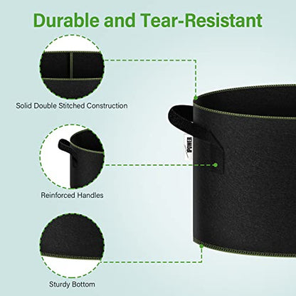 iPower 10-Gallon 10-Pack Grow Bag Thickened Nonwoven Fabric Pots Heavy Duty Aeration Container with Strap Handles for Garden and Planting Vegetable Flowers, Black with Green Stitch Sewing - color: Green, size: 10 Gallon