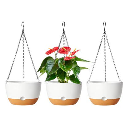 Hanging Planters, 3 Pack, Self-Watering, 10 Inch, White - color: White, size: 10 Inch
