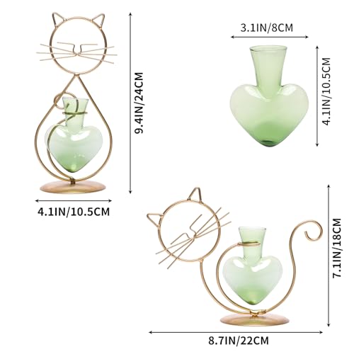 Plant Terrarium Propagation Station Gifts for Women Cat Lover - color: Gold Green