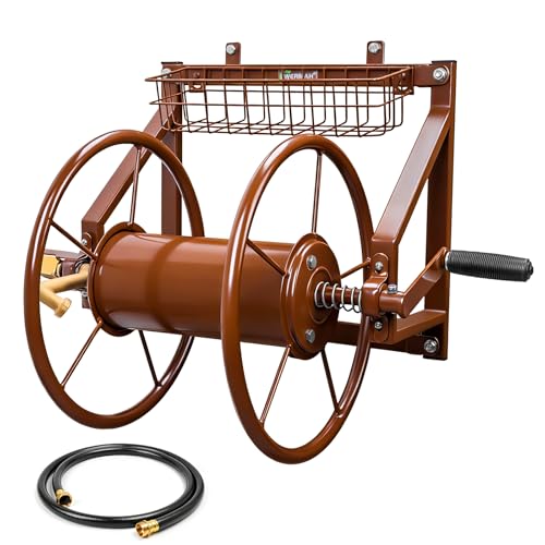 WERMAH Wall Mount Garden Hose Reel, Heavy Duty Metal Holds 155ft 5/8" Hose