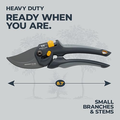 Woodland Tools Co. Heavy Duty Bypass Pruning Shears – 5/8" Cut Capacity, High Carbon Steel Blade, Internal Spring, Adjustable Grip Slider, Garden Hand Pruner for Plants, Shrubs, and Live Stems - style: Heavy Duty Bypass Pruner