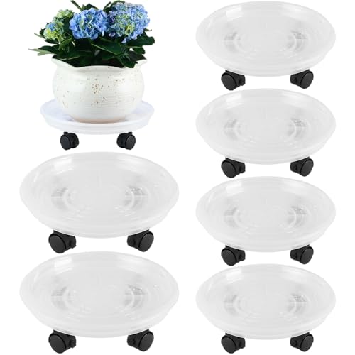 6 Packs Plant Caddy with Wheels 11.8" Plastic Rolling Plant Stands Heavy-duty Plant Dolly with Casters Indoor Outdoor Wheeled Plant Roller Base Large Planter Saucers Plant Mover - color: Clear white, size: 11.8" - 6 packs
