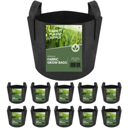 Farm Plastic Supply - 7 Gallon Fabric Grow Bags - (10 Pack) - Nonwoven Fabric Pots with Handles, Grow Bag, Plant Grow Bags, Garden Bag, for Farming, Gardening, Agriculture - size: 7 Gallon - 10 Pack