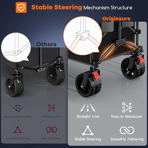 Originsure 300L Beach Wagon Cart Foldable with Big Wheels,560lbs,Grey&Black - color: Grey&black