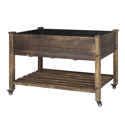 VEIKOU 48x24x33in Cedar Raised Garden Bed, Planter Raised Beds with Lockable Wheels, Storage Shelf, Raised Garden Beds Outdoor for Backyard, Patio, Balcony, Rustic