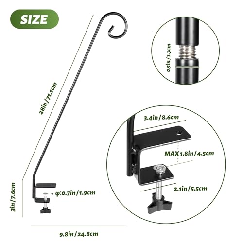 MIXXIDEA Heavy Duty Extensible Deck Hook - Adjustable for Hanging Bird Feeders, Plants, Suet Baskets, Wind Chimes, Lanterns - size: 28in Long Curled Hook-1 Pack