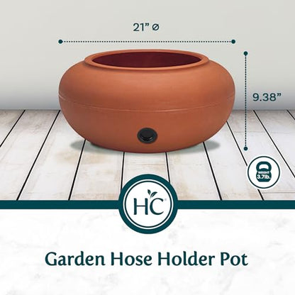 The HC Companies 21" Plastic Garden Hose Pot 21"x21"x9.38" Holds Hoses 75-100 ft in Clay Color - color: Clay