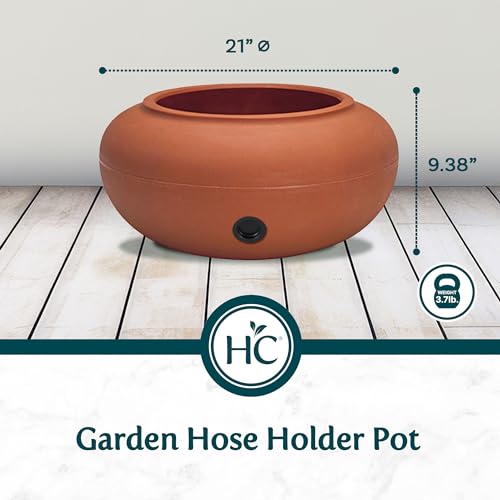 The HC Companies 21" Plastic Garden Hose Pot 21"x21"x9.38" Holds Hoses 75-100 ft in Clay Color - color: Clay