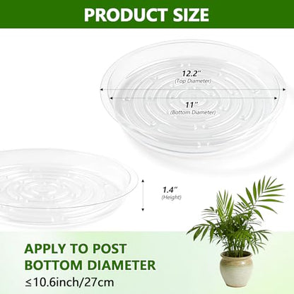 12 Pcs 12 Inch Plant Saucer, Clear Plastic Plant Saucers Flower Pot Tray Excellent for Indoor & Outdoor Plants, Heavy Sturdy Plastic Planter Flower Pot Saucers, Plant Water Drip Trays for Pots Base