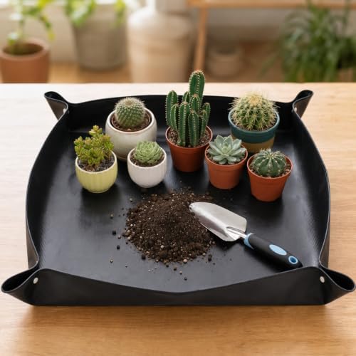 Foldable Indoor Plant Potting Mat for Transplanting and Mess Control, Portable and Easy-to-Clean, 50 cm, Black - size: Black (50cm)