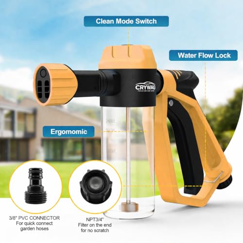 Car Wash Foam Gun, with Microfiber Wash Mitt, Extra Nozzle - color: Orange