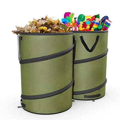 2-Pack 30 Gallon Collapsible Pop-Up Trash Can for Camping, RV - Waste Yard Bag for Gardening Lawn/Leaf - 30 Gallon Each Bag, Green