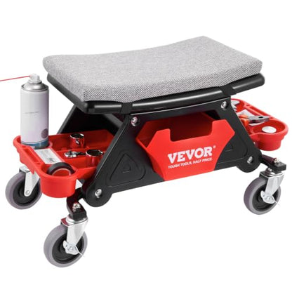 VEVOR Mechanic Stool 300 LBS Capacity Garage Stool Gift for Men, Heavy Duty Rolling Mechanics Seat, with Three Slide Out Tool Trays and Drawer, Tools for Automotive Auto Repair