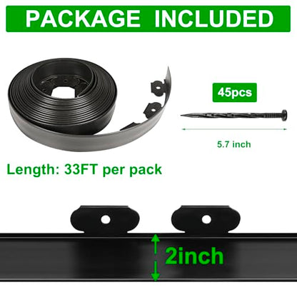 JERIA 2 Inch Tall 33 FT Garden Edging Kit with 45pcs Spikes, Plastic Edging for Landscaping - size: 2IN x 33FT