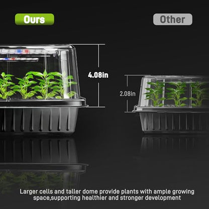Mulctun 60-Cell Seed Starter Tray with Grow Light, Seedling Starter Trays with 4.08" Humidity Dome, Self-Watering Plant Germination Trays,Seed Starter Kit for Seeds Growing (Black) - size: 1 Pack
