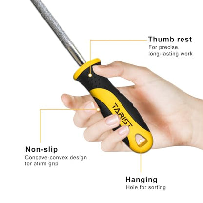 TARIST Diamond File Set, 3-Piece, 8-inch, Includes Flat/Half-Round/Round. For Sharpening Lawn Mower Blades, Garden Shears, Axe, Knife - Tool Sharpener for Metal, Tile, Ceramic, Glass, Stone and more