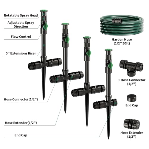 Multi-Adjustable Above Ground DIY Irrigation Sprinkler System - color: 4Pack+50Ft