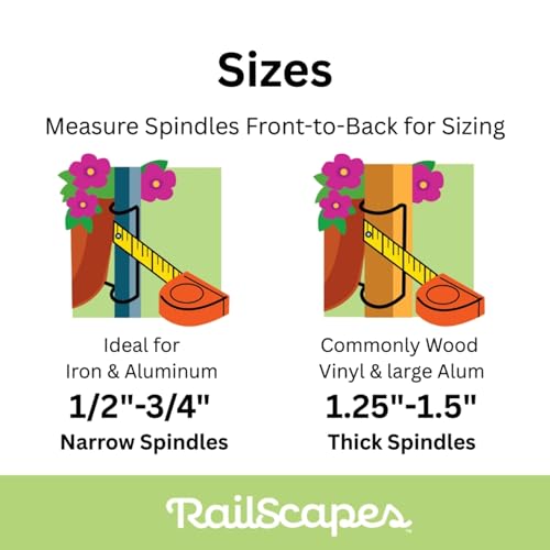 Bloem RailScapes Floating Railing Planter Clip | Suitable for Balcony, Deck, Indoors, Stairs | Easy Install | Fits Standard Wood, Vinyl and Larger Aluminum 1.25” - 1.5” Spindles - size: 1.25"-1.5" Thick Spindles