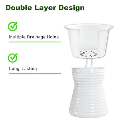 2PCS Self Watering Planters 5.9 Inch Self Watering Pots for Indoor Plants, African Violet Pots with Wick Rope, Flowers, Succulents, Herb, House Plants - color: White 2