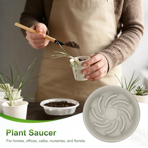 M METERXITY 2-Pack Plant Saucer, 10.4 Inch/ 26.5cm Plastic Plant Trays Thicker for Pots/Indoor/Outdoor/Water Drainage and Protection, Flowerpot Drip Tray [Grayish White] - size: 10.43 in