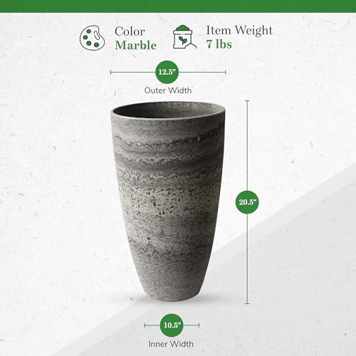 Algreen Products Vase Planter - Drainage Hole - 12 x 12 x 20.5 in - Resin - color: Marble, size: 1 Pack