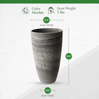 Algreen Products Vase Planter - Drainage Hole - 12 x 12 x 20.5 in - Resin - color: Marble, size: 1 Pack