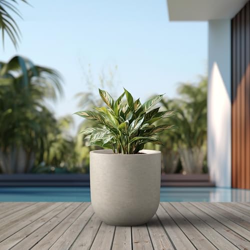 Kante Accent Round Capsule Weathered Concrete Planter 13.8" Dia, Outdoor - color: Weathered Concrete, size: 13.7"Dia x 13.7"H