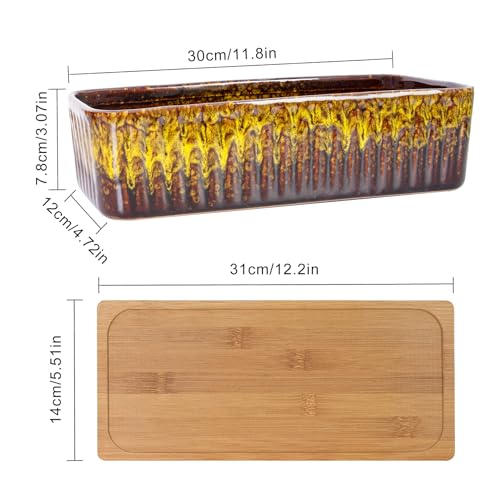 Succulent Pots, 12'' Long Rectangle Planters with Tray, Windowsill Planter - color: Yellow