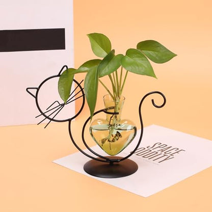 Plant Terrarium Propagation Station Gifts for Women Cat Lover - color: Green