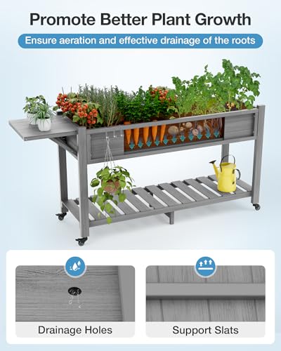 YEFU Raised Garden Bed with Legs, HIPS, Waterproof, 57x18x30in, 4pcs, Grey - color: Gray, size: All-in-One Rolling Planter(4PCS)