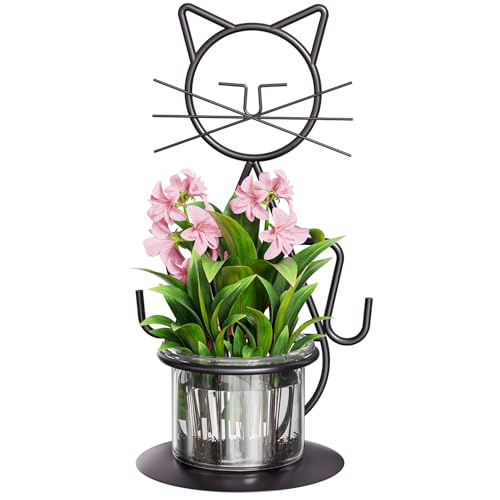 Marbrasse Plant Propagation Station, Cat Plant Terrarium with Metal Stand, Glass Planter Hydroponic Vase Birthday Gifts for Women Home Office Garden Decor Terrarium Supplies - color: Jklw-hand Cat