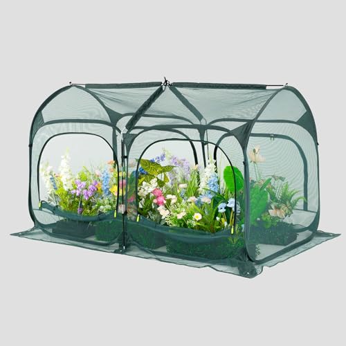 Poray Large 5.3x2.6FT Plant Netting Cover, Pop up Tunnel Crop Cage Gardening Net,Pest Guard Cover for Vegetables &Fruits,Durable Gardening Net for Plant and Animal - size: Small 5.25x2.6X3.1FT