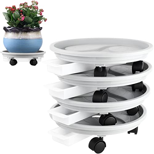 4-Pack 13" Rolling Plant Stand with Wheels, Drainage Tray and Casters - Plastic, Heavy-Duty Dolly for Moving Large, Heavy Plants - Indoor and Outdoor - White - color: Beige