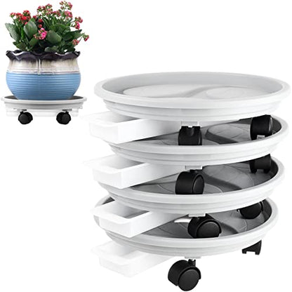 4-Pack 13" Rolling Plant Stand with Wheels, Drainage Tray and Casters - Plastic, Heavy-Duty Dolly for Moving Large, Heavy Plants - Indoor and Outdoor - White - color: Beige