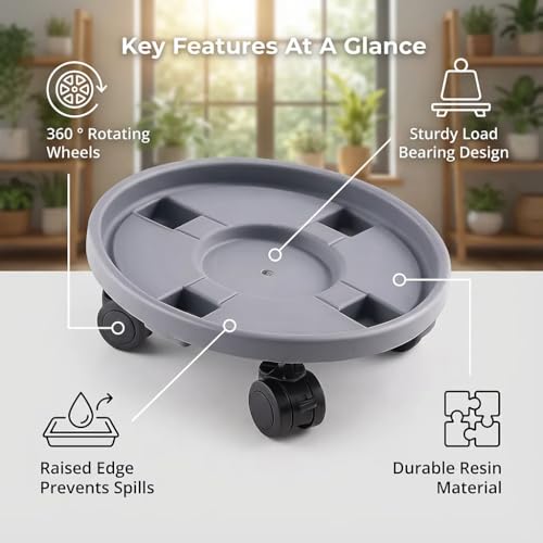 Rolling Plant Stand Outdoor 3 Pack 13 Inch Plant Caddy with Wheels, Grey - color: Grey, size: 13 inch