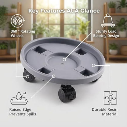 Rolling Plant Stand Outdoor 3 Pack 13 Inch Plant Caddy with Wheels, Grey - color: Grey, size: 13 inch
