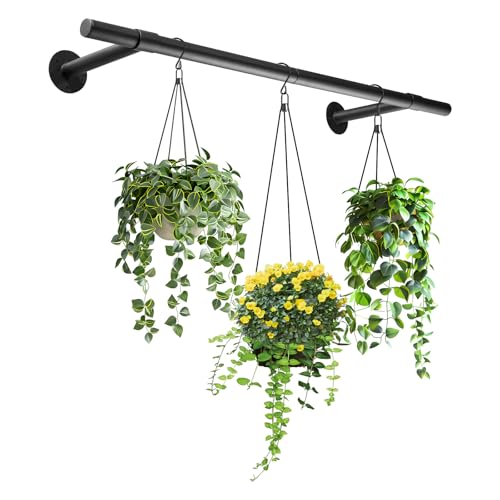 Hanging Planters Rod – Plant Hanger Indoor for Window Ceiling, Hanging Plant Shelf for Wall Planter House Plants, Plant Shelves Metal Holder Bar 31.5In Black (Pots, plants, chains not included) - size: 31.5In Length-1pc