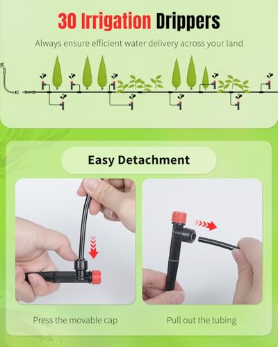 Pawfly 60 Pcs Push-to-Fit Drip Irrigation Emitters for 1/4 Inch Tubing, Drip Emitters Sprinklers with Stake & 8 Holes, Drip Irrigation System Parts with Adjustable Water Flow Irrigation Drippers, Red - size: 60PCS Drip Irrigation Vortex Emitters