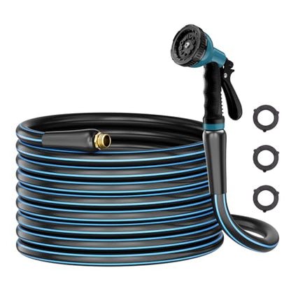 Heavy Duty Garden Hose 50FT, Durable Hose With 10-Pattern Spray Nozzle - color: Blue, size: 50FT
