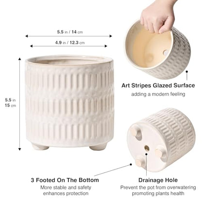 STHIE 5 Inch Ceramic Planters for Indoor Plants, White Snake Plant Pots - color: Reactive Glaze White