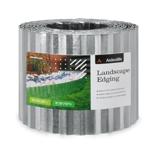 Anleolife Galvanized Steel Garden Landscape Edging Roll, 40FT x 8" Silver - color: Silver, size: 8 inch× 40 ft