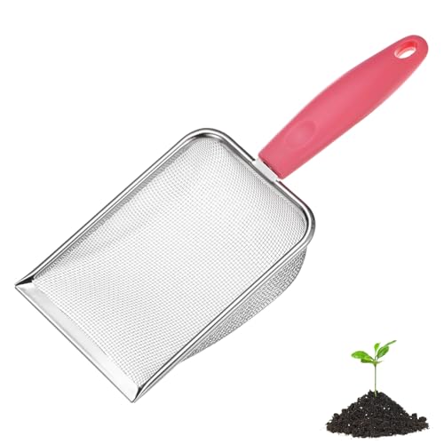M METERXITY 1-Pack Gardening Soil Sifter, 1.5 mm Mesh Stainless Steel Portable Gardening Sifter with Plastic Handle for Sand/Dirt/Rock Compost [White, Pink] - color: White, Pink, size: 1.5X1.5mm