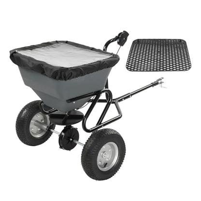 VINGLI 110lbs Fertilizer Spreader Tow-Behind with 10 Adjustable Drop Rate, with 11.4" Tire for Multi-Terrain, Broadcast Spreader for Lawn Care & Seed Spreading