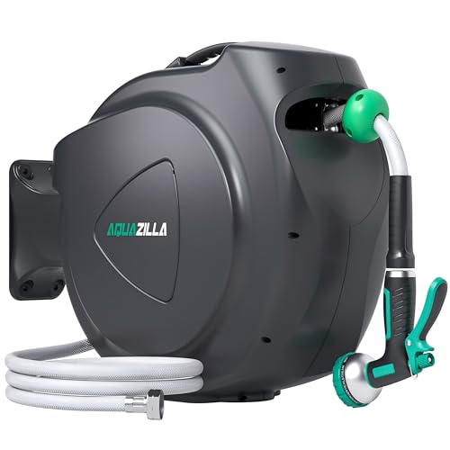 Retractable Garden Hose Reel - 1/2 in x 120 ft Automatic Wall Mount Heavy Duty Automatic Water Hose Reel with 9 Patterns Nozzle, Kink-Resistant Hose, 180° Swivel, Auto-Lock for Outdoor Watering - size: 1/2inch x 120ft
